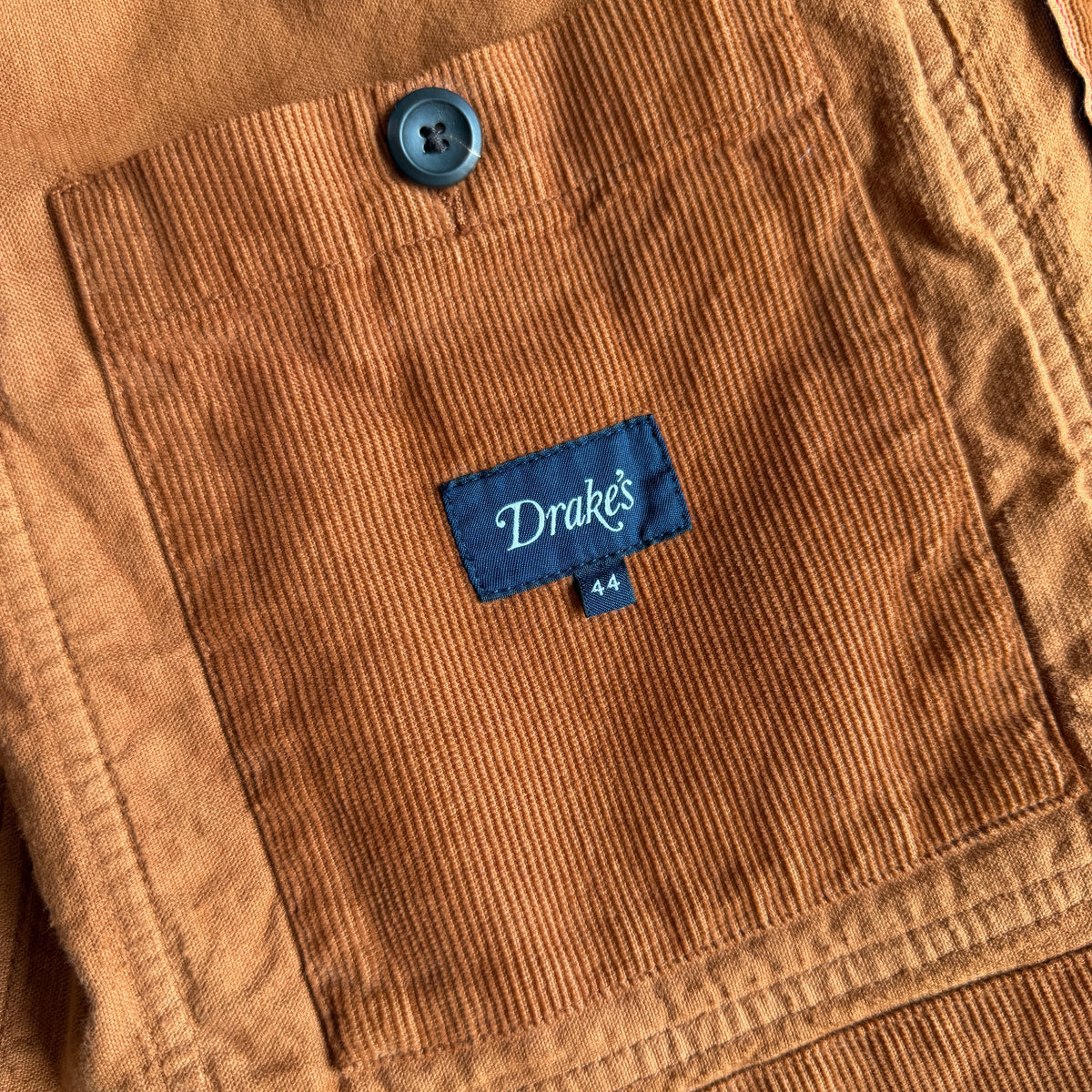 Drake's London (44 /XL) Burnt Orange Corduroy Chore Coat Jacket