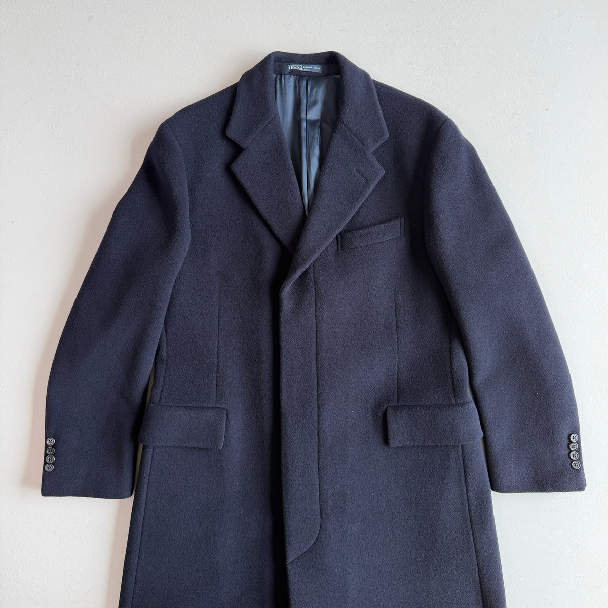 Polo Ralph Lauren (40R) Navy Blue 100% Wool Melton Overcoat