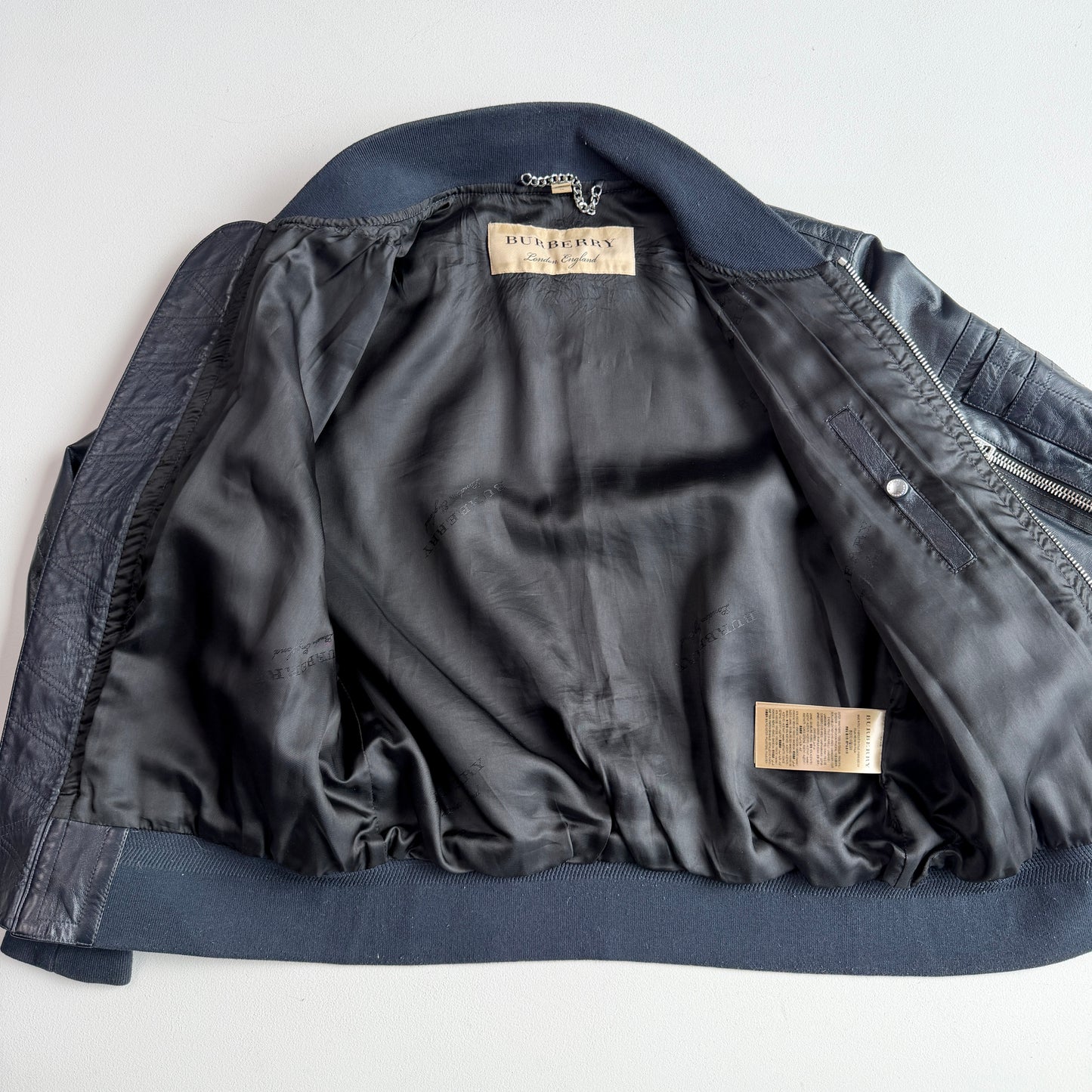 Burberry Brit (48 IT / M) Metallic Blue Leather Bomber Jacket