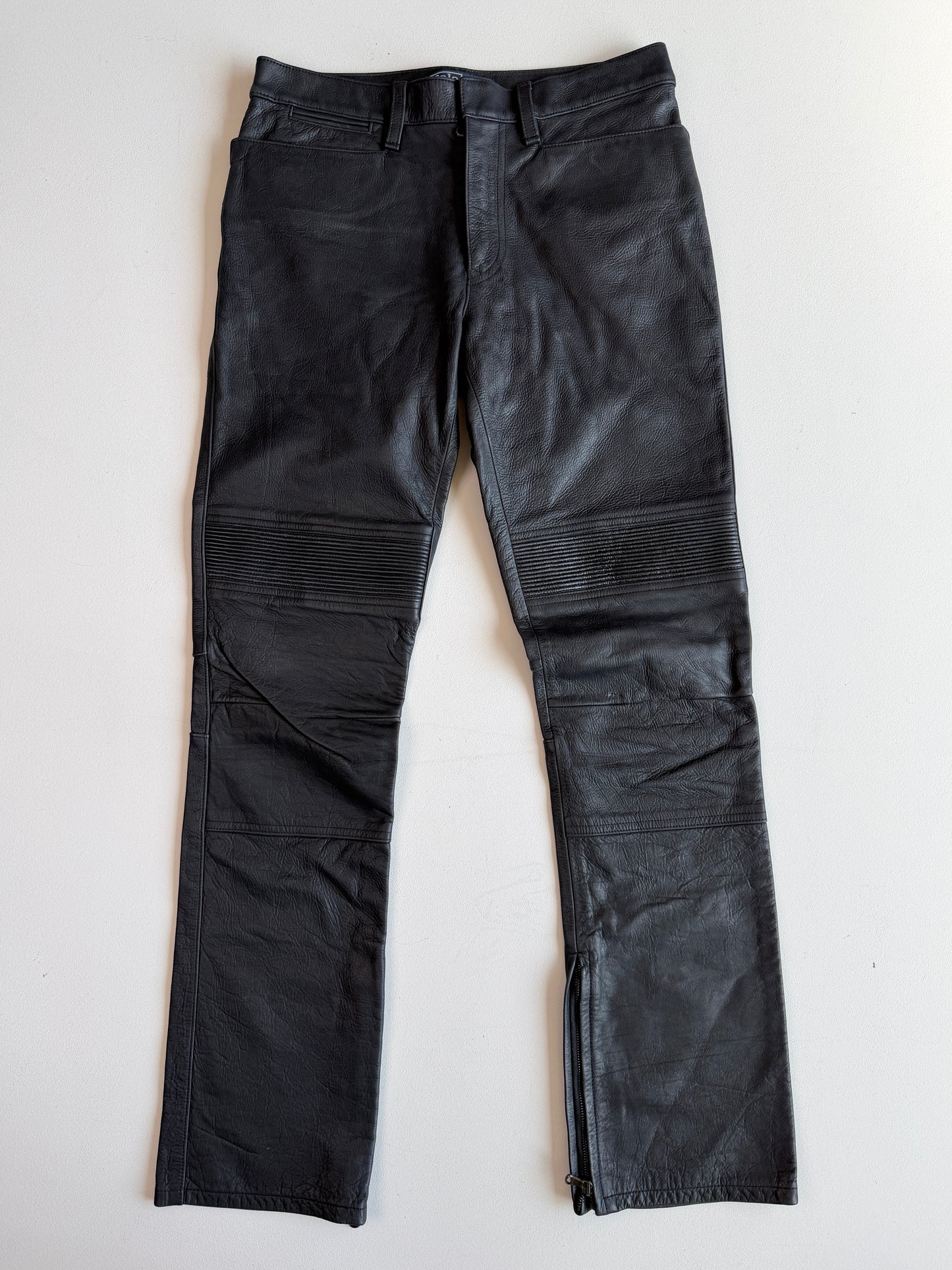 Polo Ralph Lauren (30/31 x 32/33) Leather Motorcycle Ribbed Thigh Black Pants