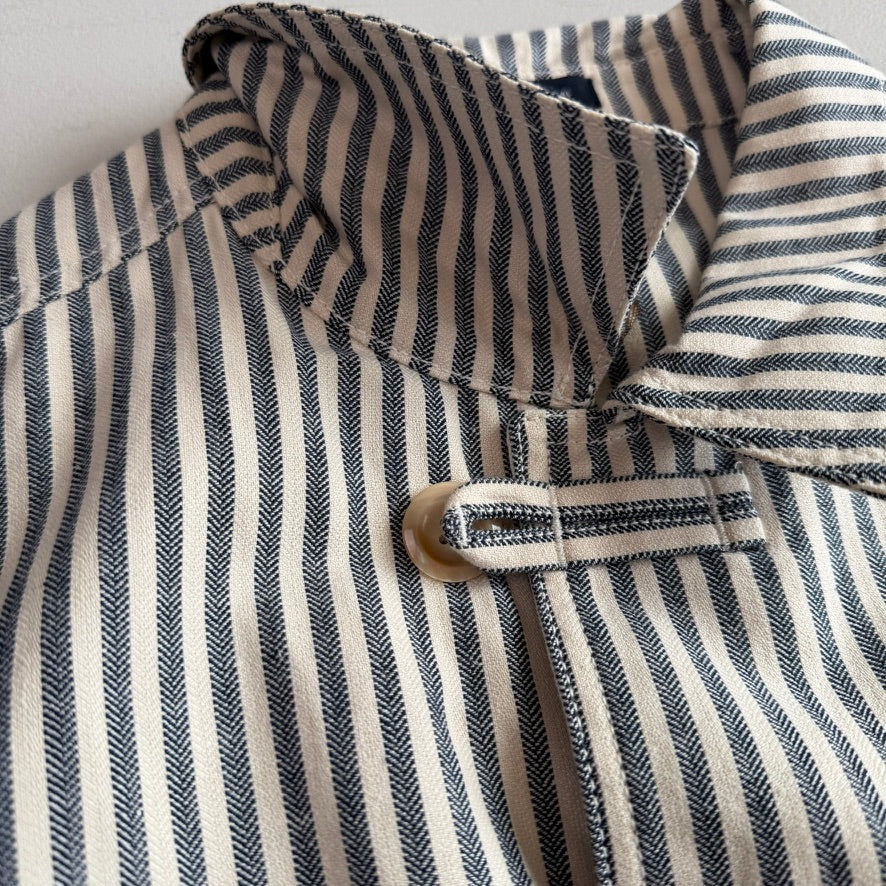 Drake's London (44) Blue and Ecru Stripe Cotton-Linen Deck Chore Jacket