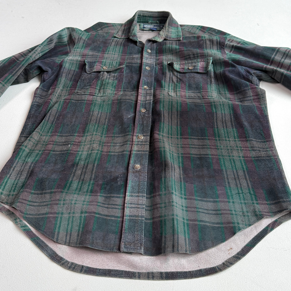 RARE! Polo Ralph Lauren (M) Suede Leather Plaid Tartan Button Front Shirt VNTG