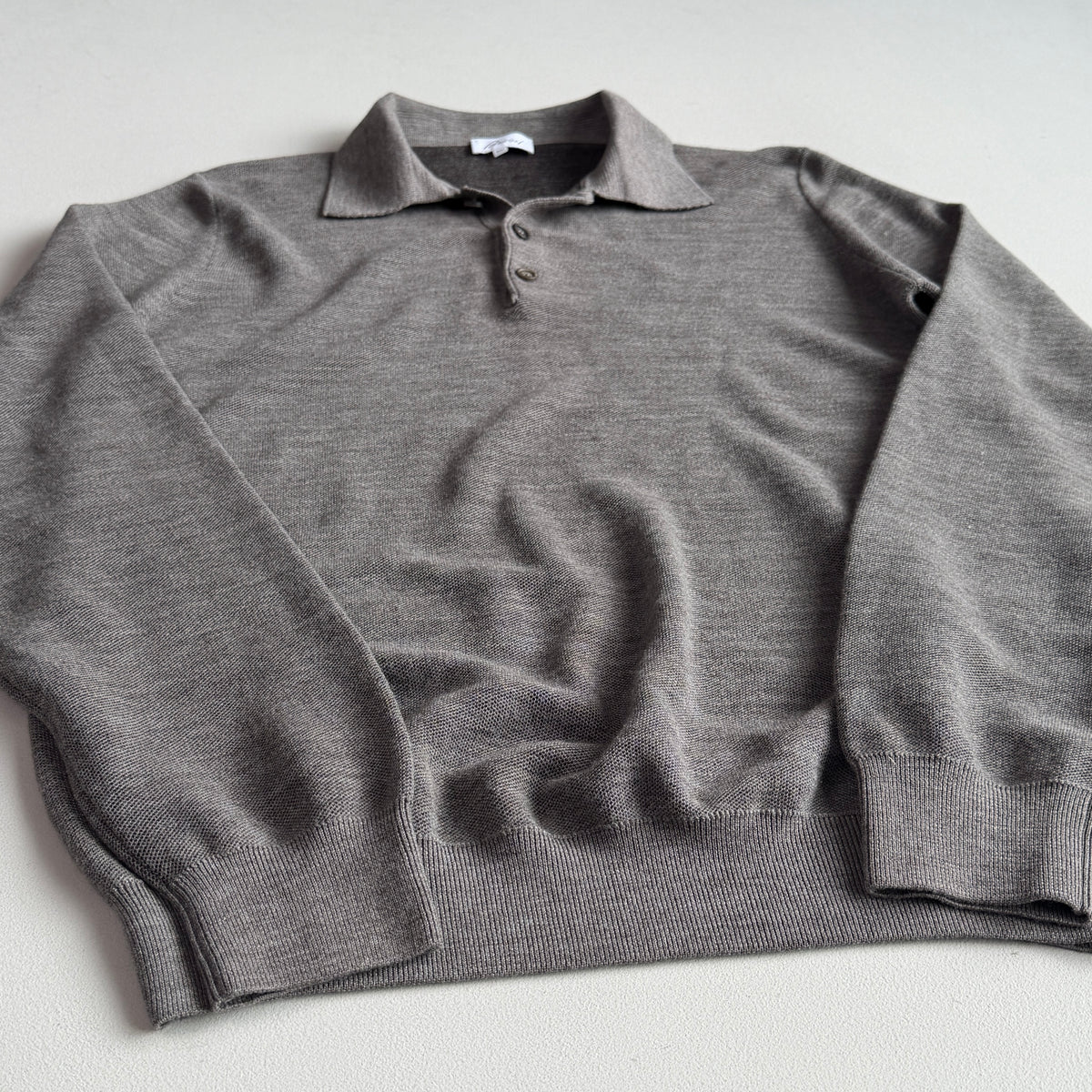 Brioni (50IT) Gray Wool Knit Collared Button Pullover Sweater