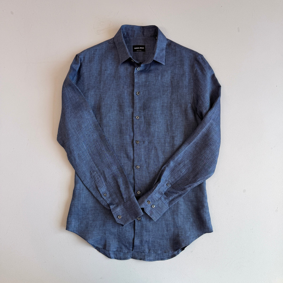 NWOT Giorgio Armani (15.5 / Fits M) 100% Linen Slate Blue Herringbone Shirt