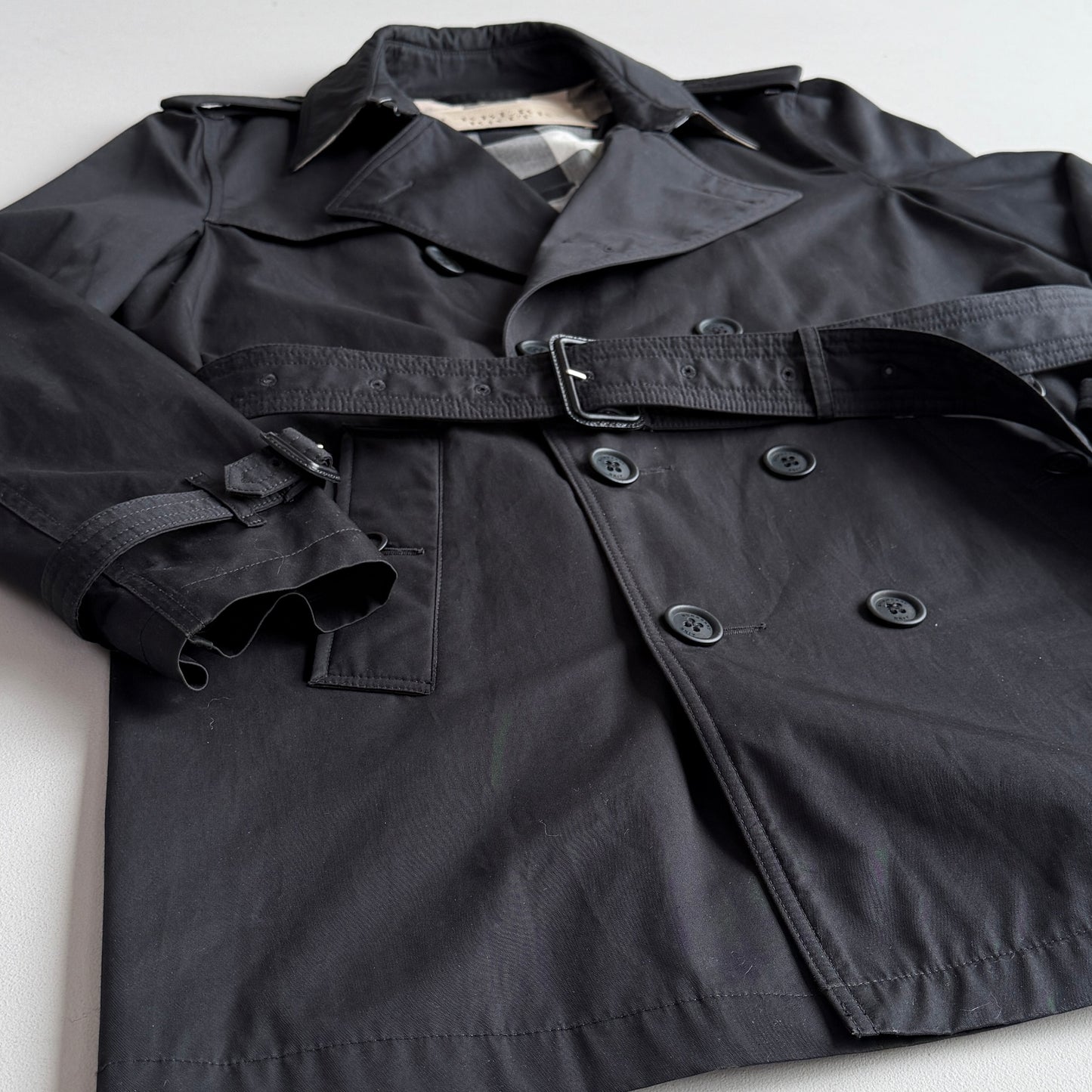 Burberry Brit (XL) 100% Cotton Twill Black Trench Coat