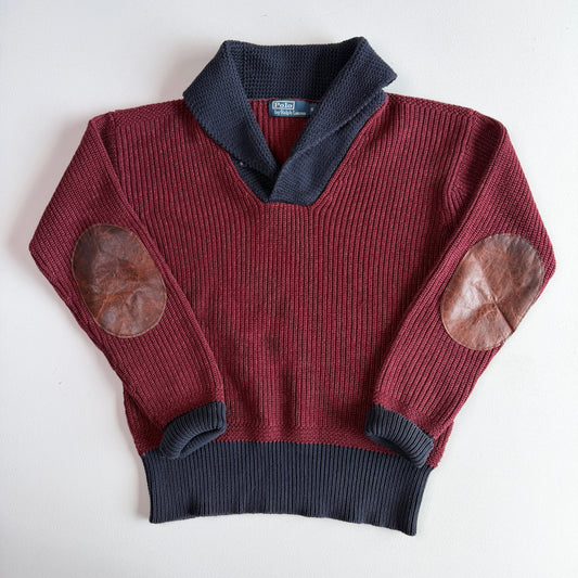 Polo Ralph Lauren (S) 100% Wool Maroon Shawl Collar Rib-Knit Sweater