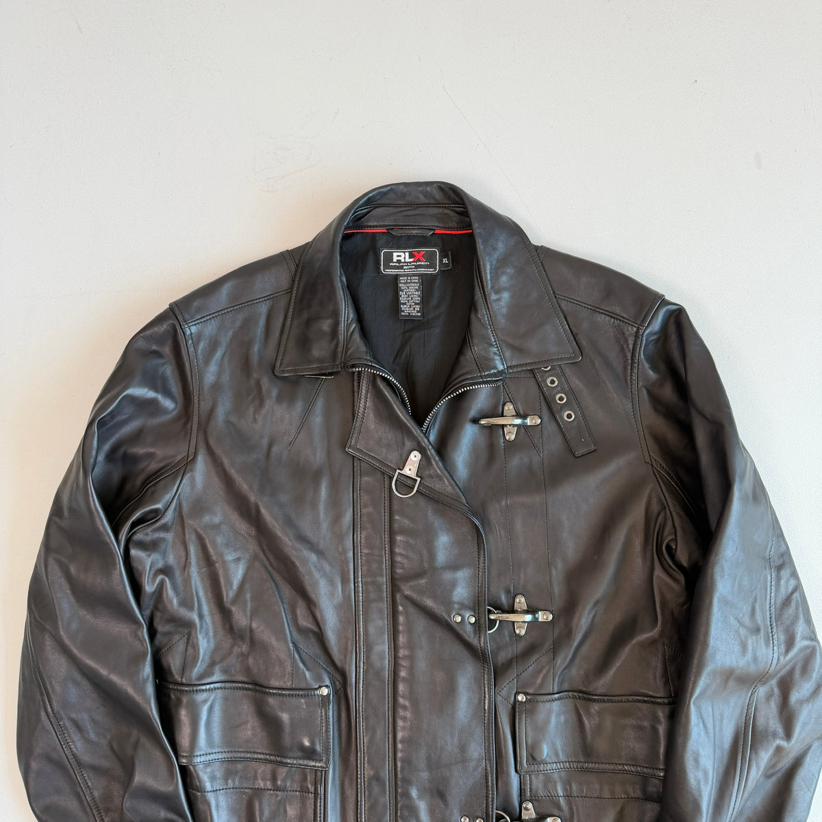 Ralph Lauren RLX (XL) Glove-Soft Leather Fireman Clasp Black Jacket