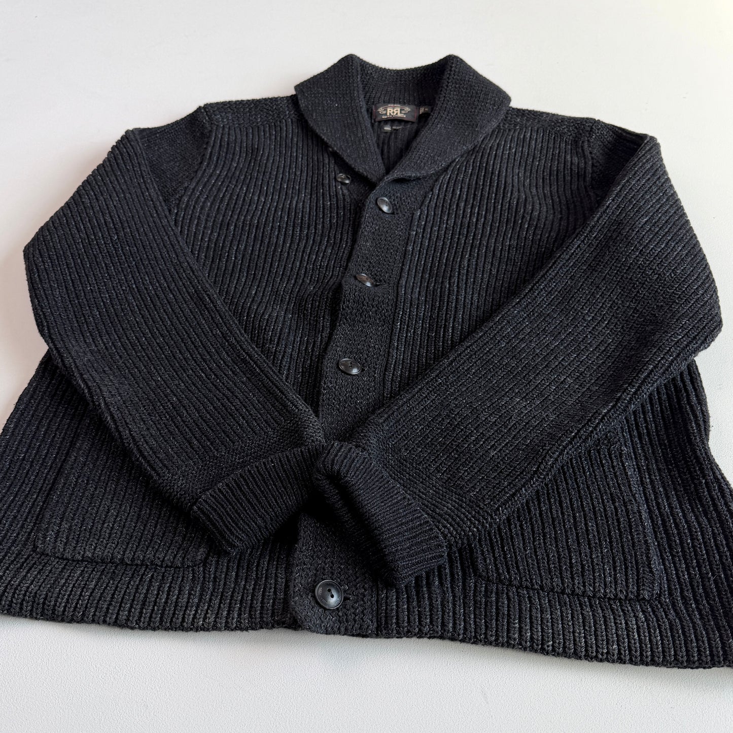 NWOT RRL Ralph Lauren (XL) 100% Cotton Dyed Black Cardigan Sweater