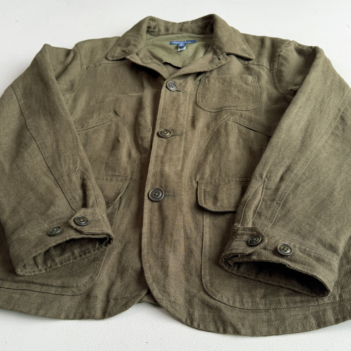 Polo Ralph Lauren (S) 100% Linen Herringbone Utility Green Jacket