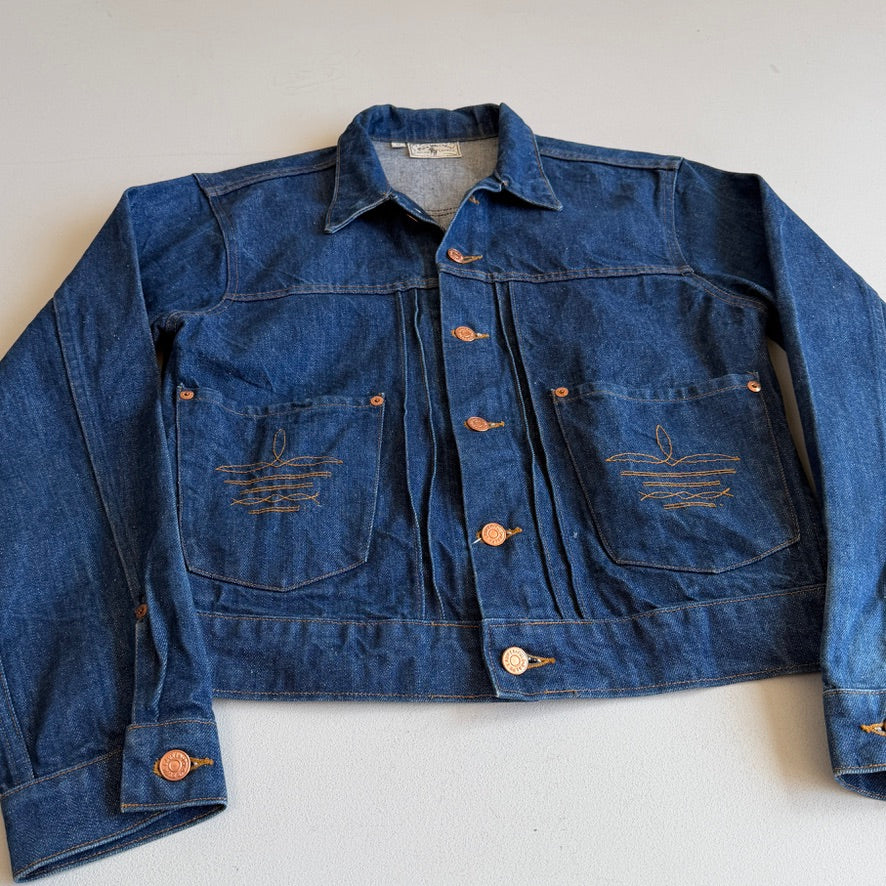 VNTG Ralph Lauren Polo Western (M) Indigo Denim Copper Button Western Trucker Jacket