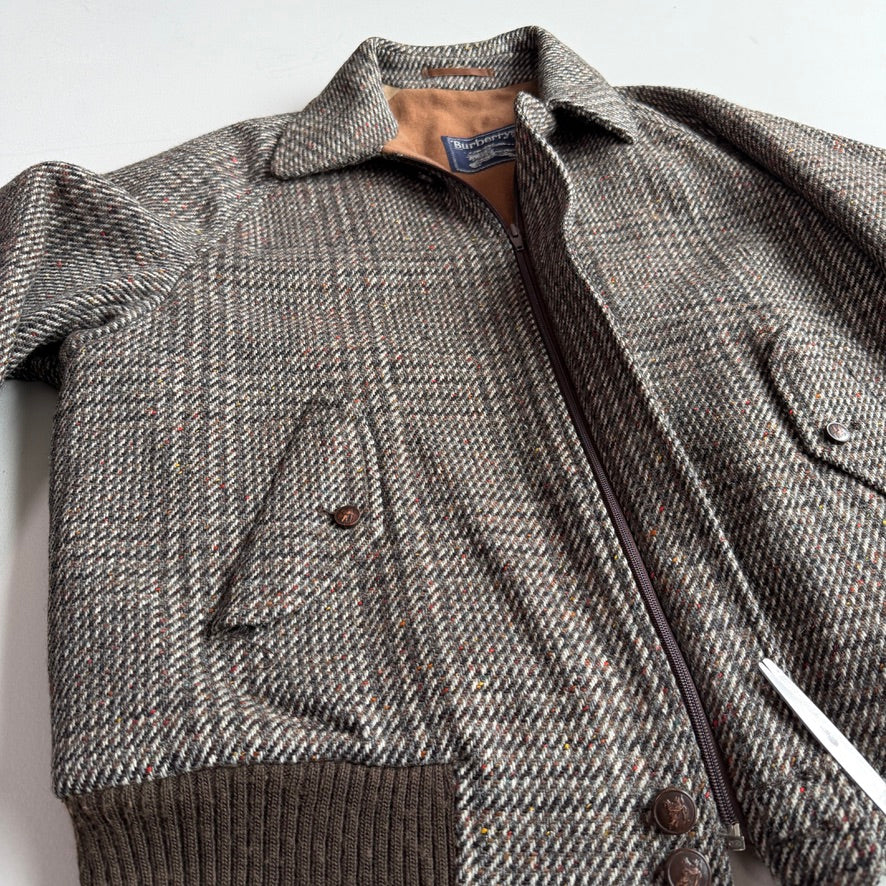 VNTG Burberry (XL) Tweed Melange Wool Raglan Sleeve Bomber Jacket