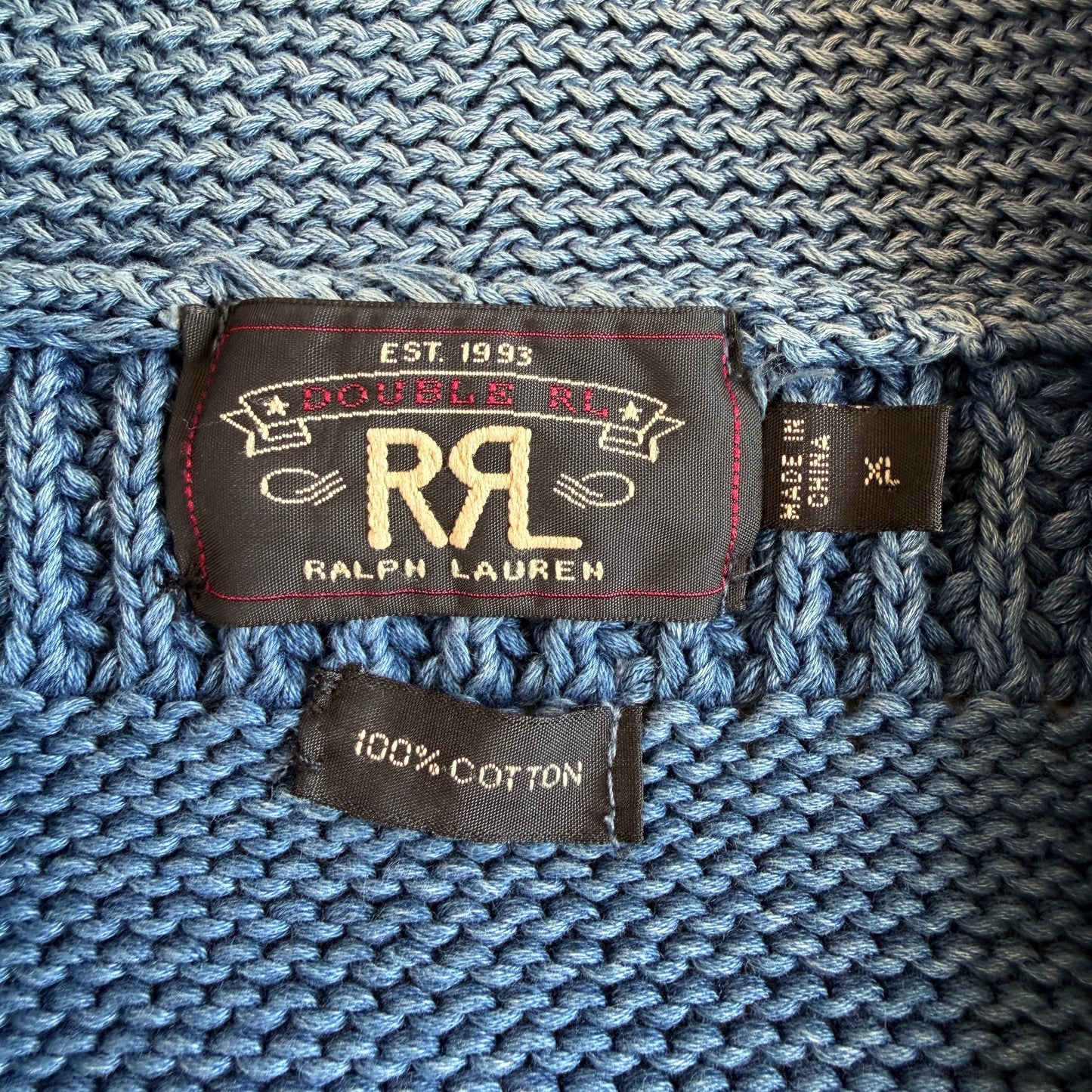 RRL Ralph Lauren (XL) Sun-Faded Indigo Cotton Knit Cardigan Sweater