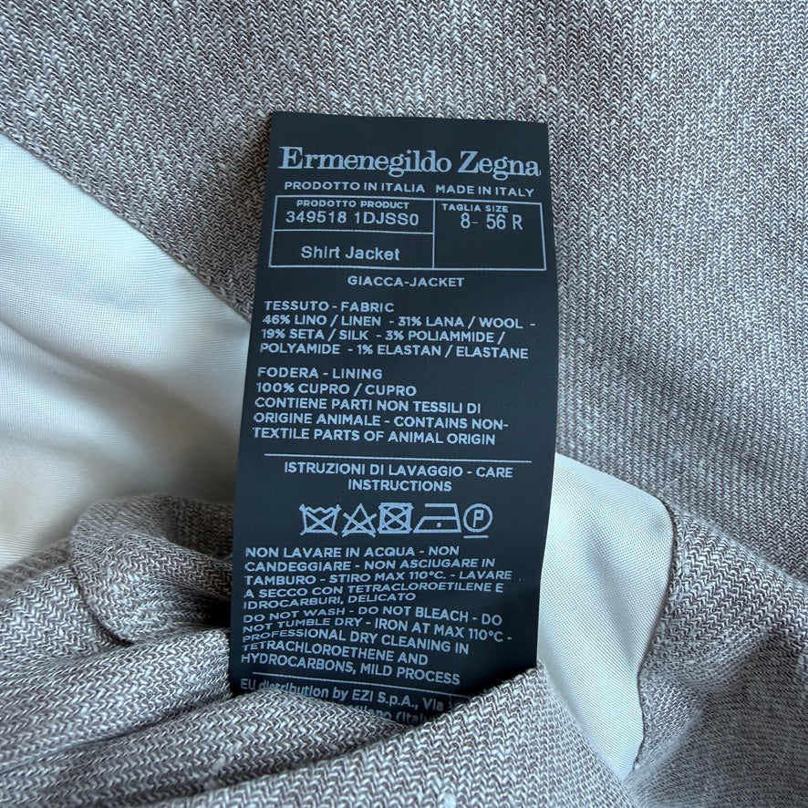Ermenegildo Zegna (56R) Taupe Linen/Wool/Silk Unstructured Crossover "Shirt Jacket"