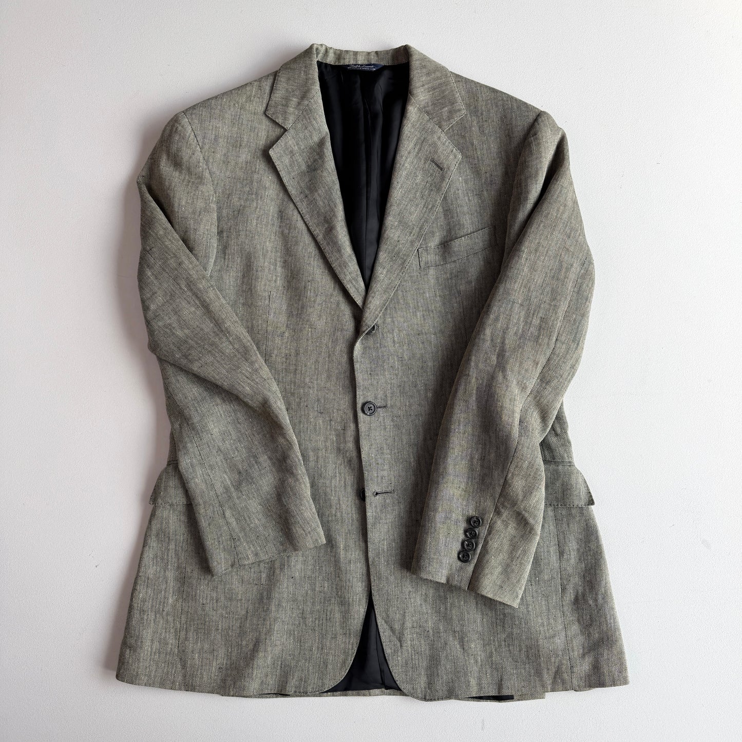 VNTG Ralph Lauren Pre-Purple Label (44L) 100% Linen Spalla Camicia Sport Coat