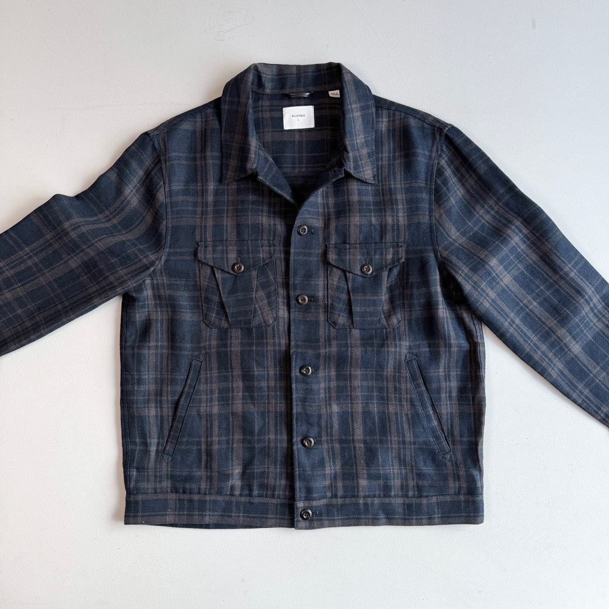 NWOT Billy Reid (L) 100% Linen Plaid Trucker Jacket