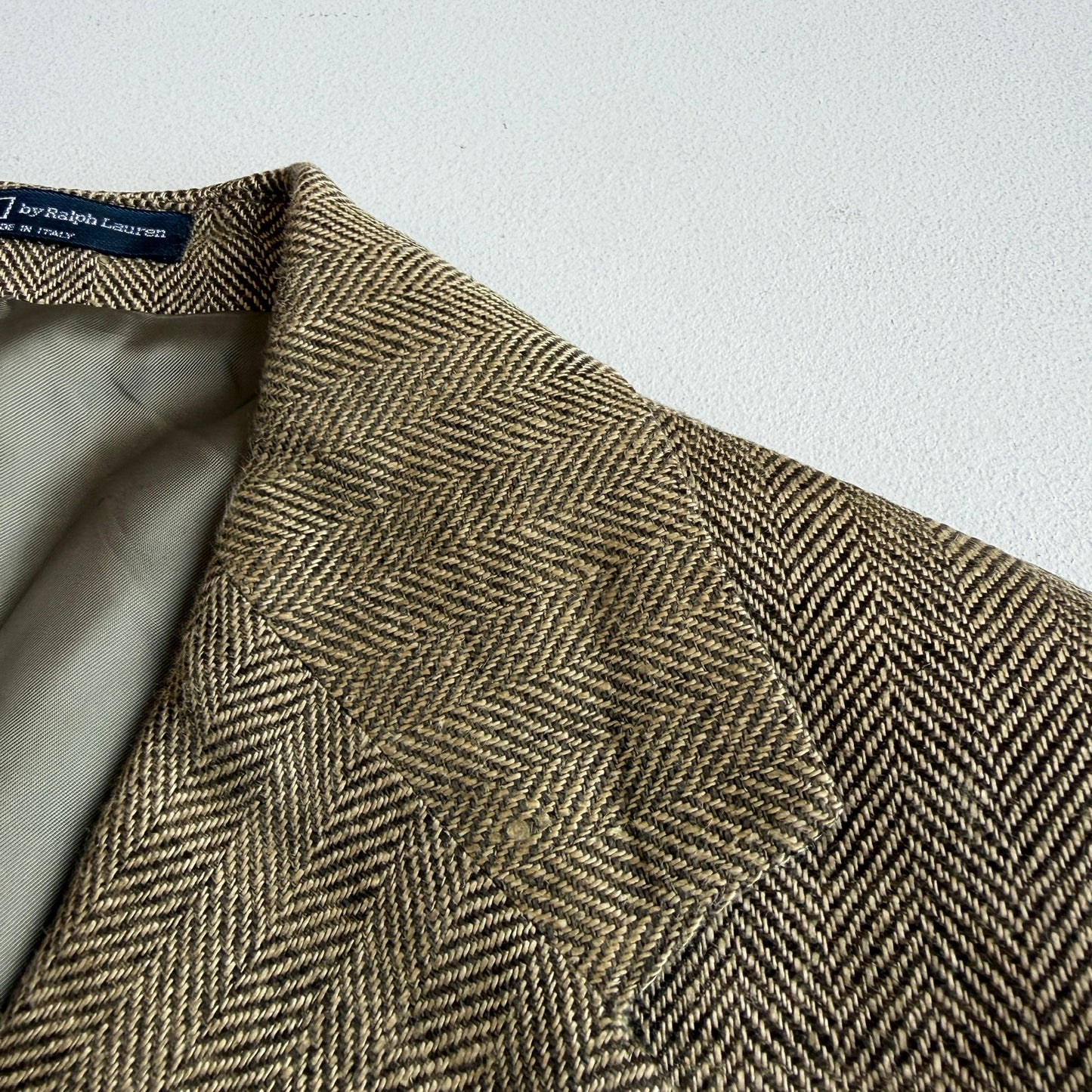 Polo Ralph Lauren (42R) Olive Green 100% Flax Tweed Herringbone Sport Coat