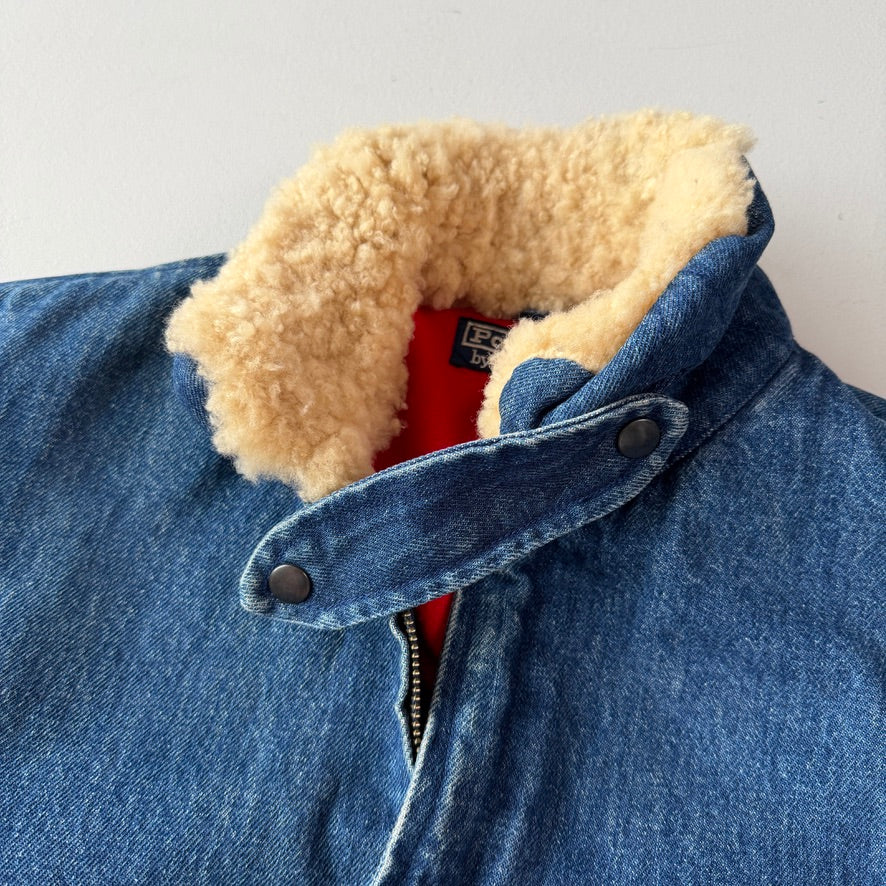 VNTG Polo Ralph Lauren (S) Shearling Collar Denim Flannel Lined Bomber Jacket