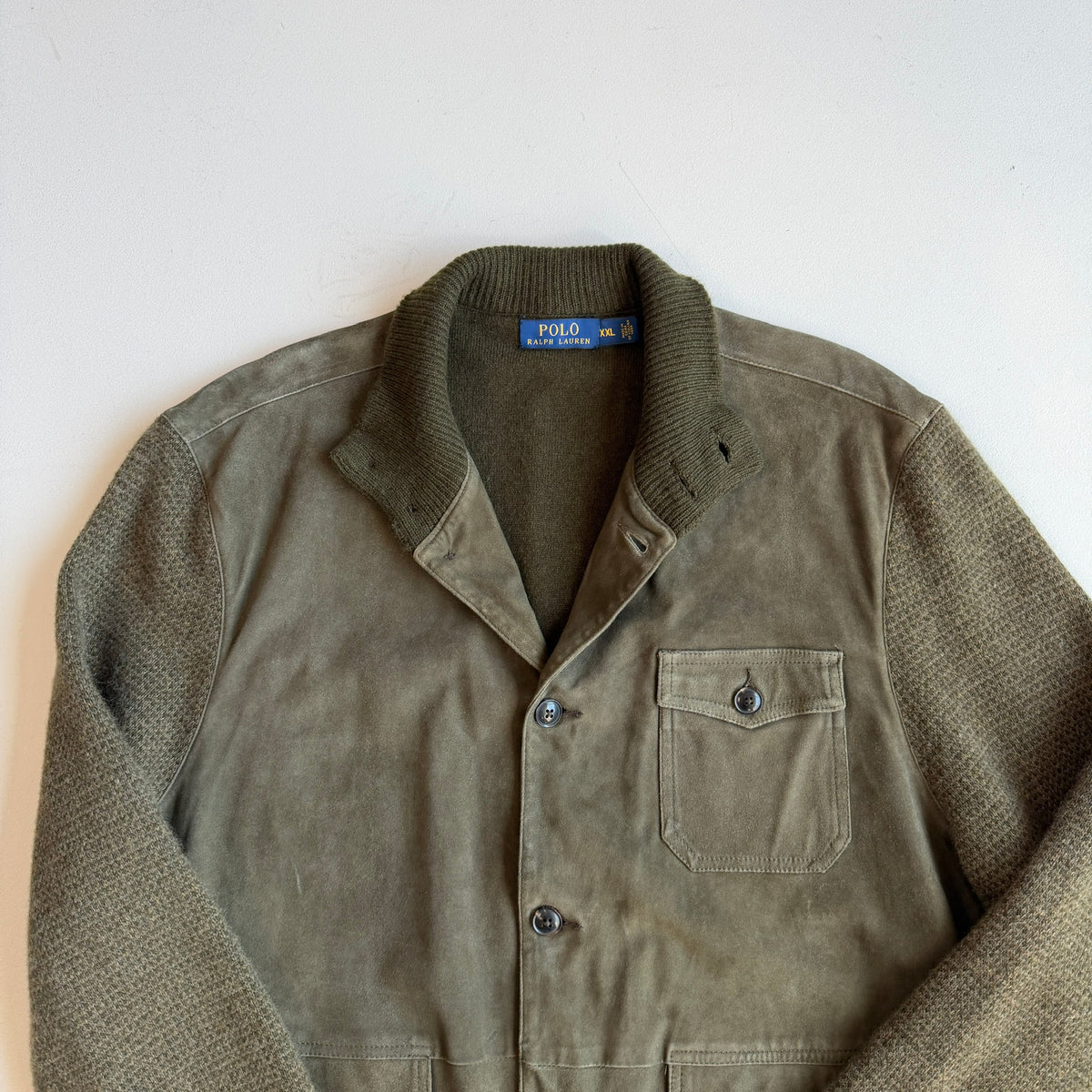 Polo Ralph Lauren (2XL) Suede Leather Front Wool/Cashmere Button Jacket Cardigan