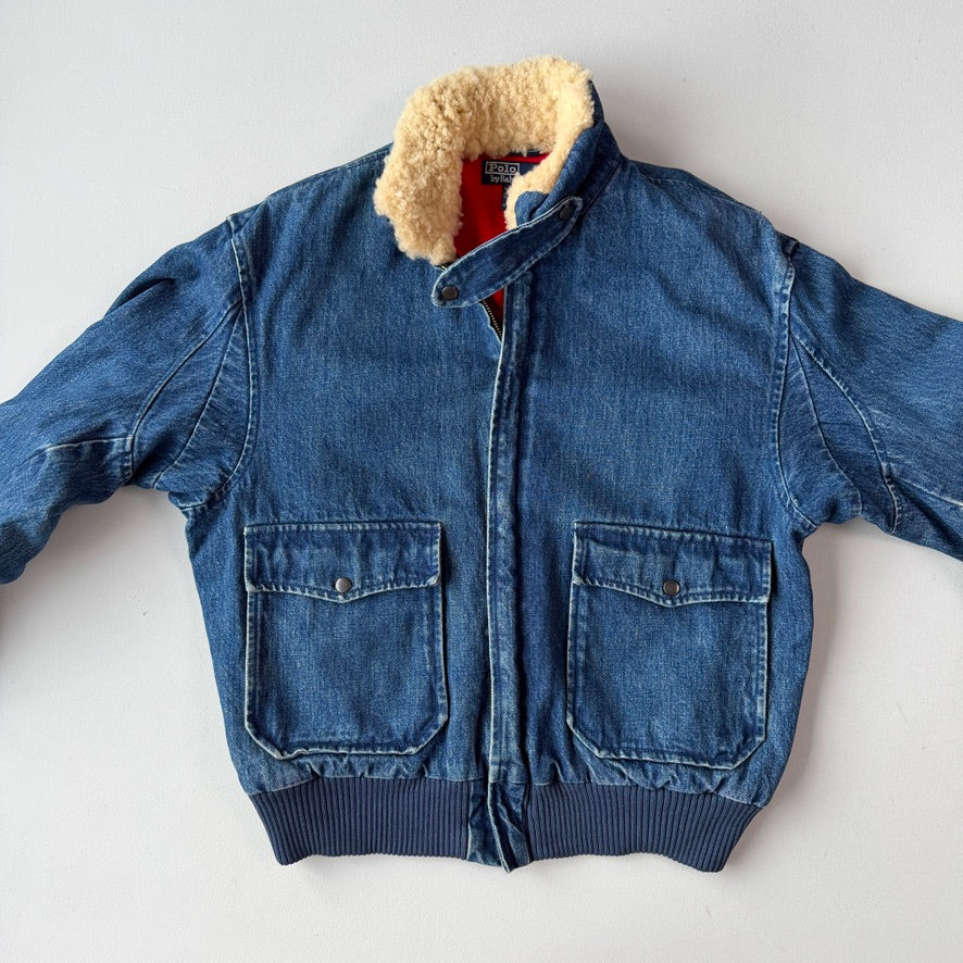 VNTG Polo Ralph Lauren (S) Shearling Collar Denim Flannel Lined Bomber Jacket