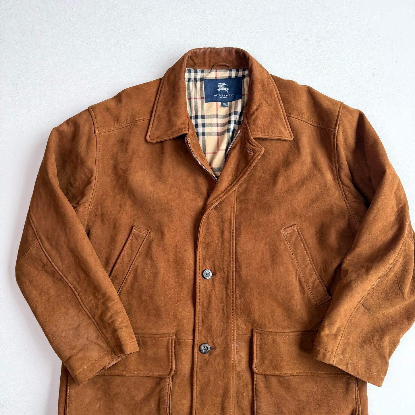Burberry (XL) Suede Leather Tawny Nova Check Lined Field Coat