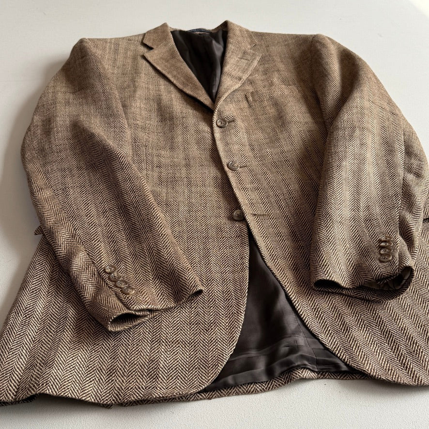 Polo Ralph Lauren (42L) Brown 100% Flax Tweed Herringbone Sport Coat