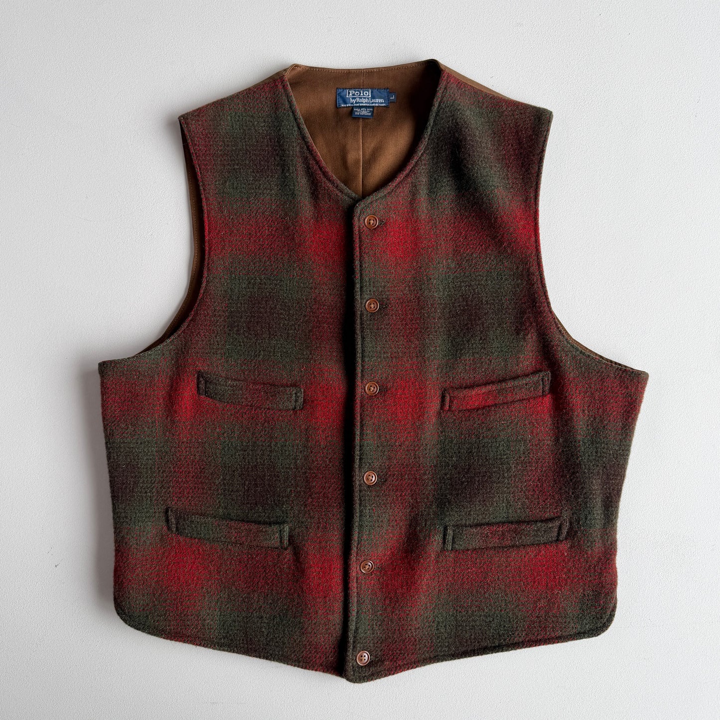 VTNG Polo Ralph Lauren (L) Wool Shadow Plaid 4 Pocket Vest