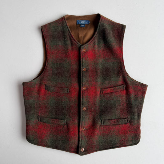 VTNG Polo Ralph Lauren (L) Wool Shadow Plaid 4 Pocket Vest