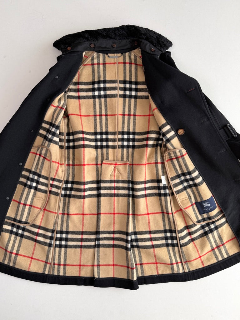 Burberry (50IT) 100% Wool Fleece Collar Double Breast Belted Trench Coat