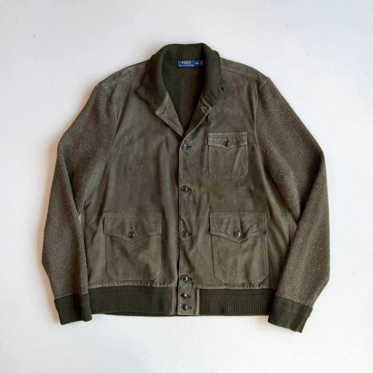 Polo Ralph Lauren (2XL) Suede Leather Front Wool/Cashmere Button Jacket Cardigan
