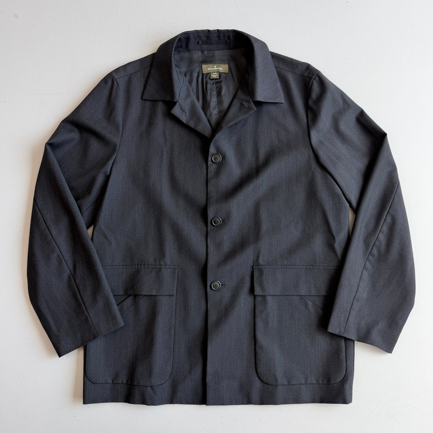 Ermenegildo Zegna (S / 48IT) 100% Wool Herringbone Charcoal Car Coat