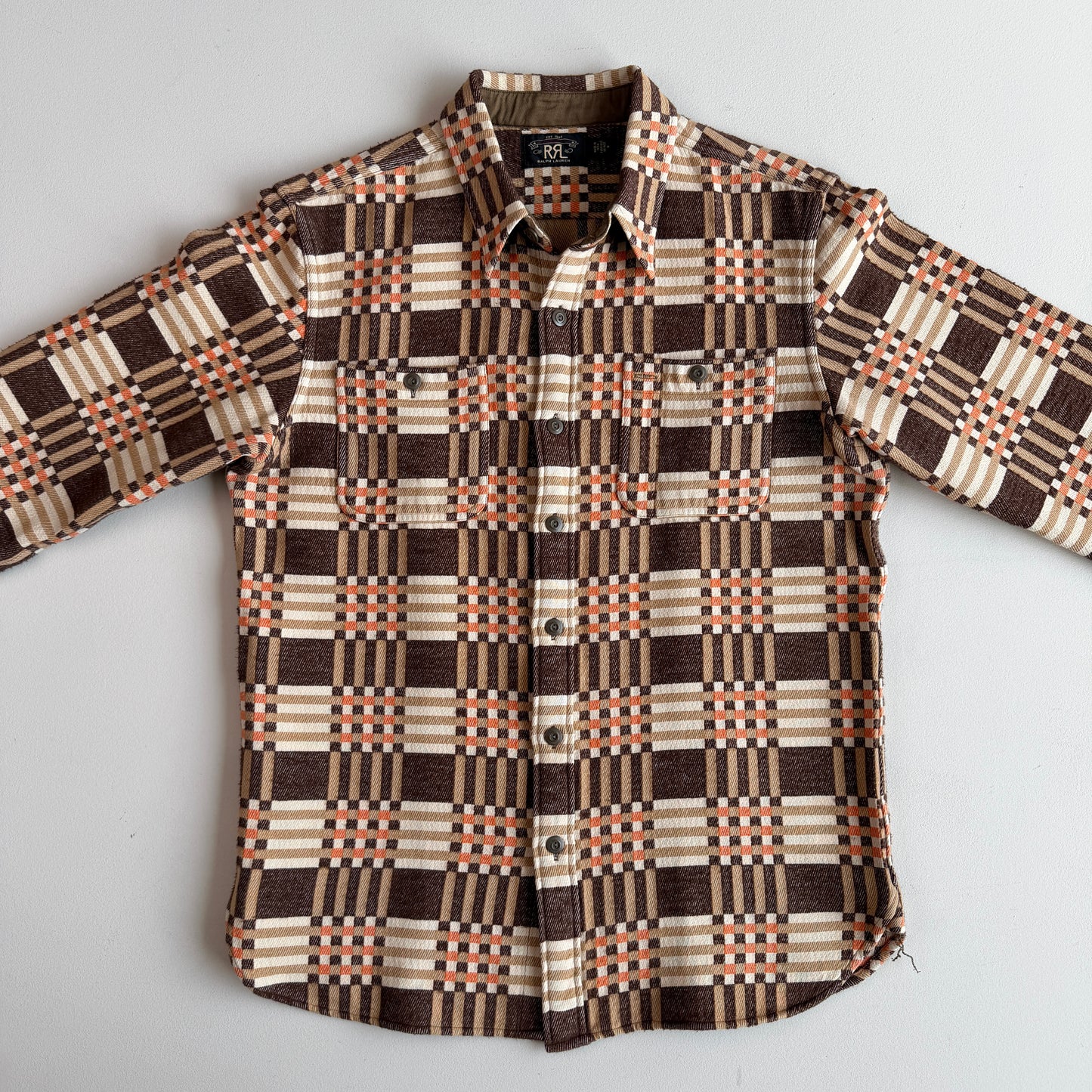 RRL Ralph Lauren (M) Cody Jacquard Cotton Brown/Orange Heritage Work Shirt (Copy)