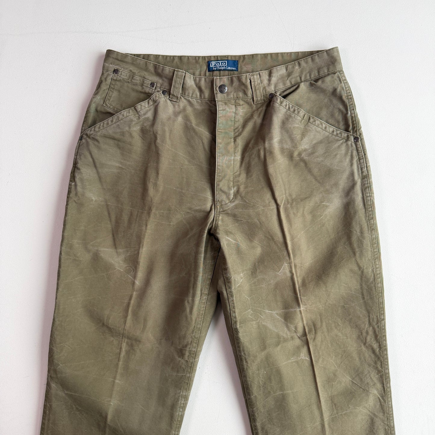VNTG Polo Ralph Lauren (36x30) Cinch-Back Sage Green Cotton Canvas Utility Pants