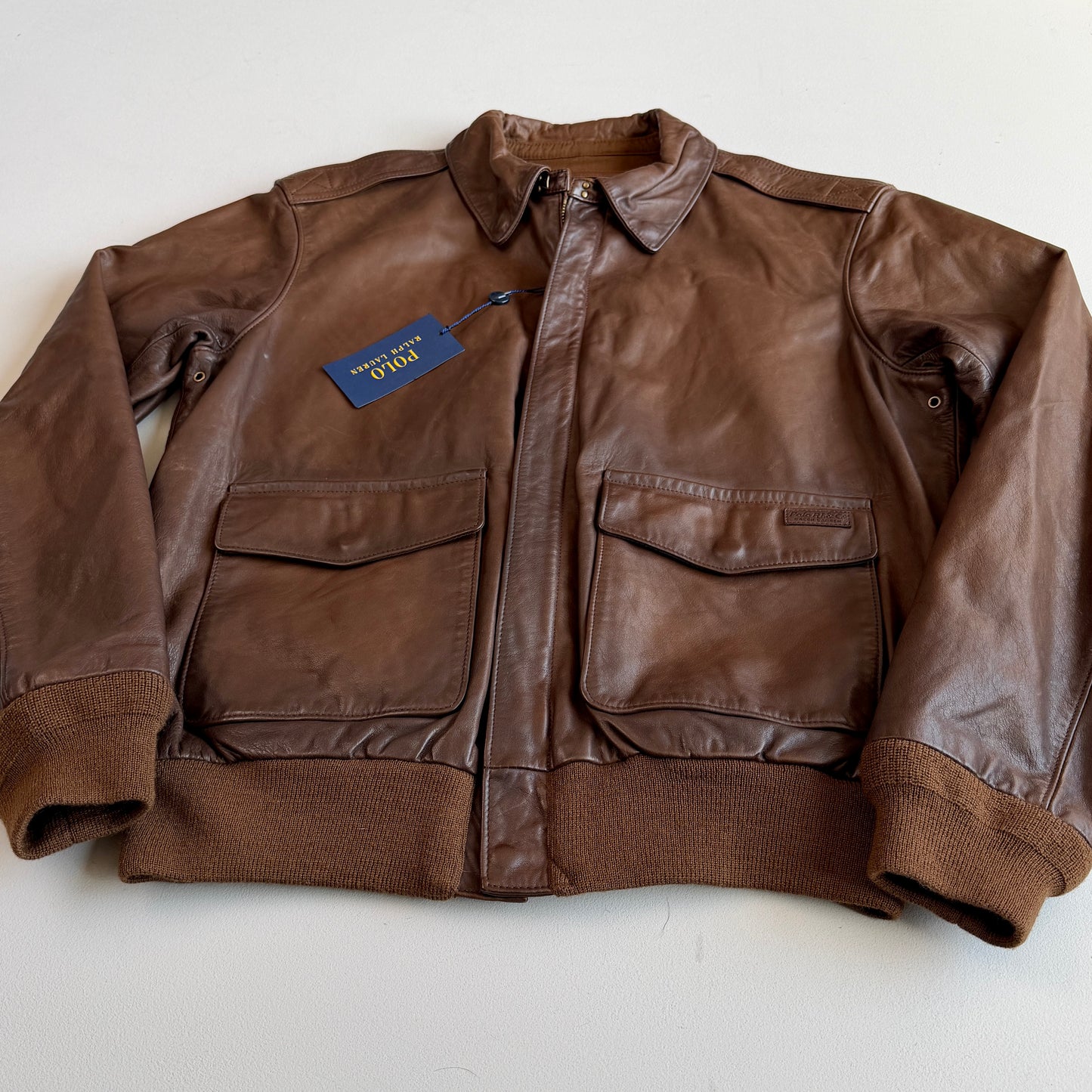 NWT Polo Ralph Lauren (L) A2 Bomber Farrington Leather Brown Jacket