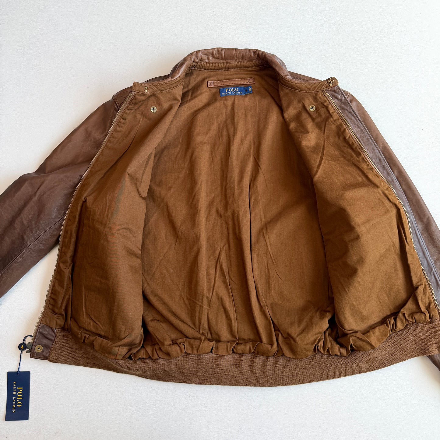 NWT Polo Ralph Lauren (L) A2 Bomber Farrington Leather Brown Jacket