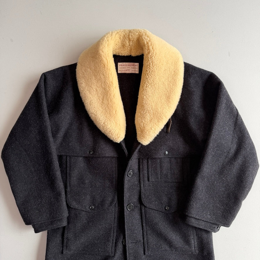 Filson (L) Shearling Collar Charcoal Mackinaw Wool Packer Coat