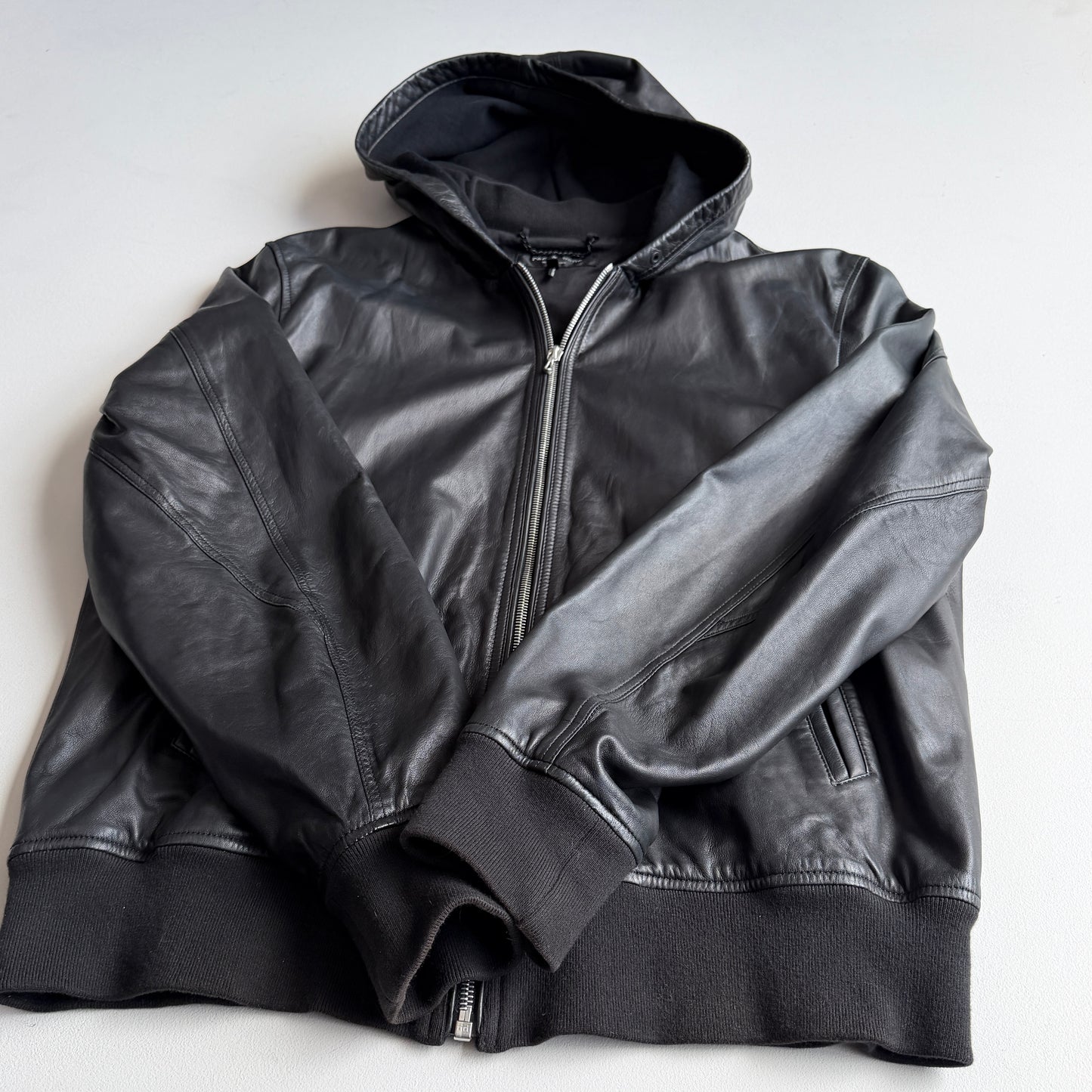 rag & bone (L) Glove Soft Lamb Leather Hooded Black Jacket