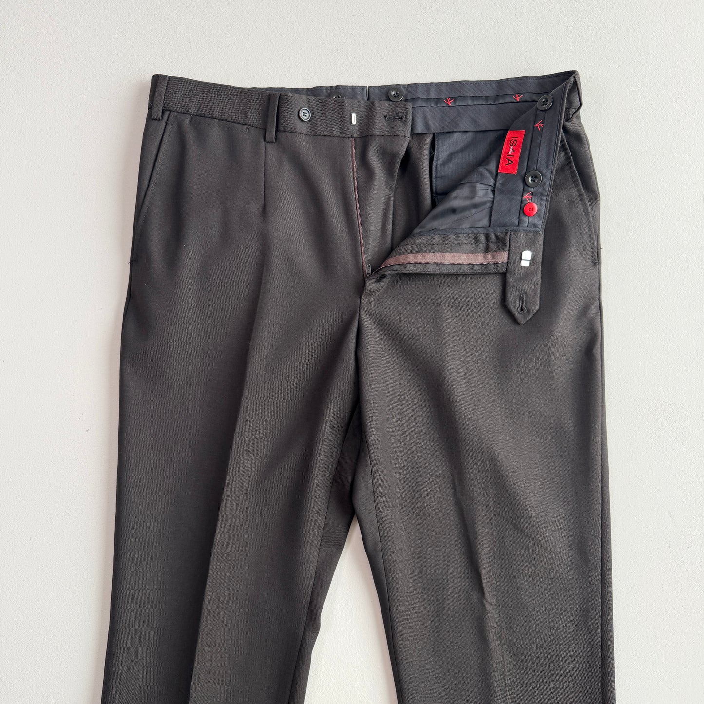 Isaia (36 x34) Dark Brown Wool Hopsack Basketweave Cuffed Pants