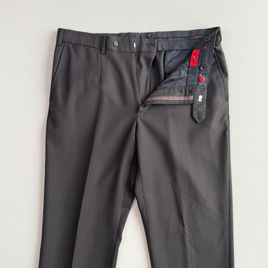 Isaia (36 x34) Dark Brown Wool Hopsack Basketweave Cuffed Pants