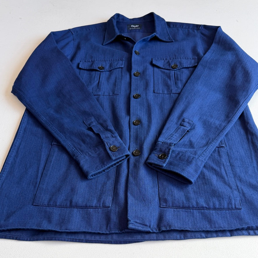 Drake's (XL) Deep Indigo Cotton Herringbone Chore Coat Jacket