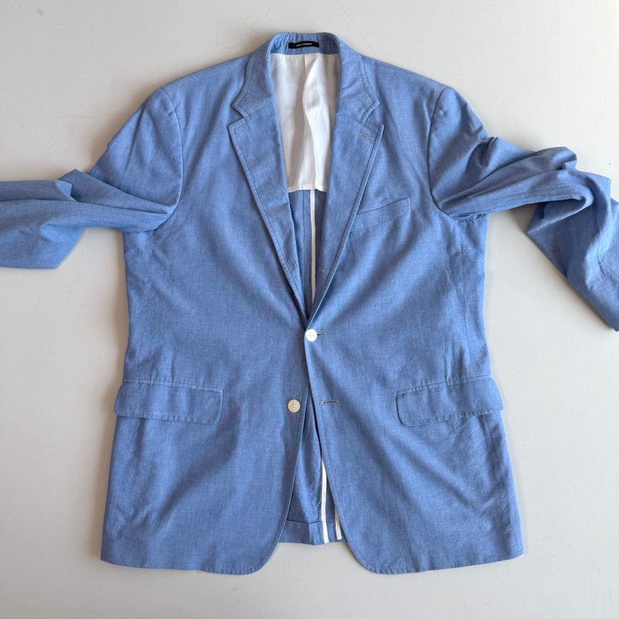 J.Press (44L) Sky Blue Chambray 3/2 Roll Lightly Structured Sport Coat