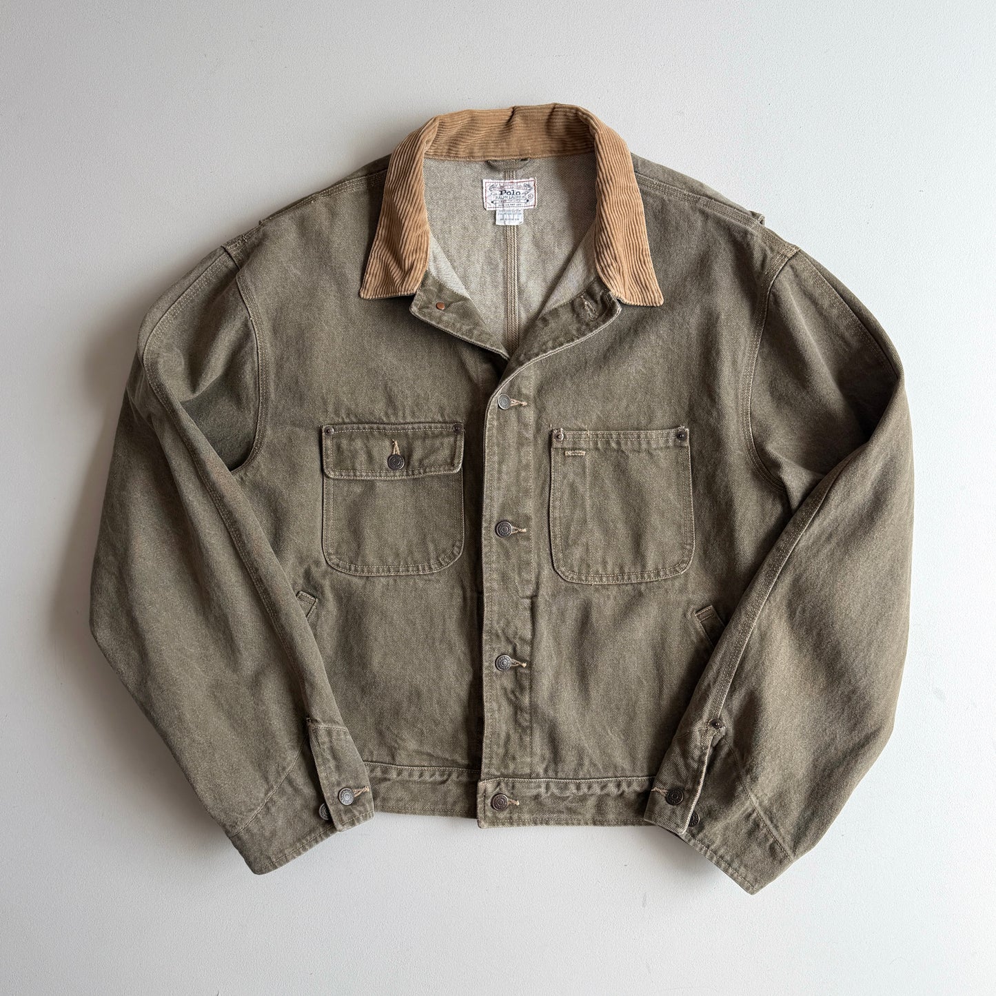 VNTG Polo Ralph Lauren (XL) Sage Green Denim Western Trucker Jacket