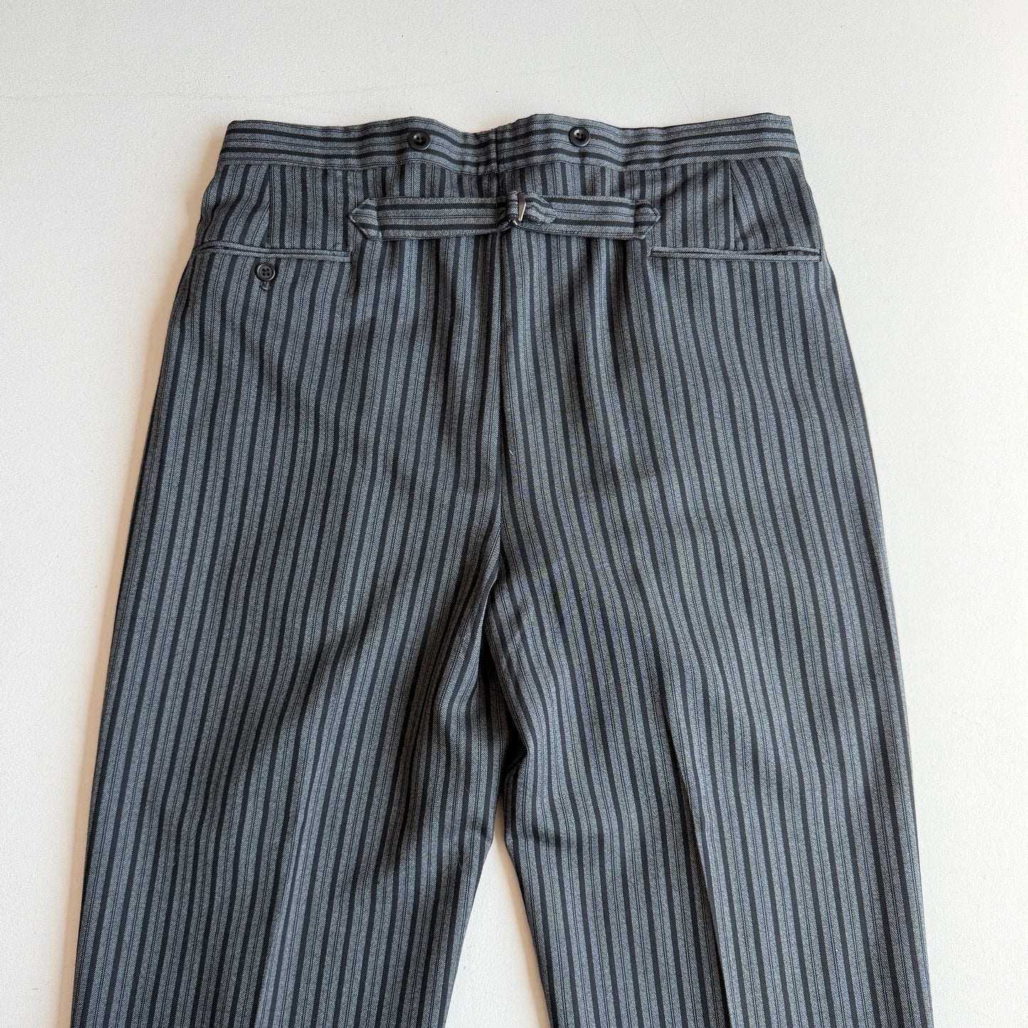 VNTG Polo Ralph Lauren (36x32) Wool French Workwear Stripe Back Cinch Trouser Pants