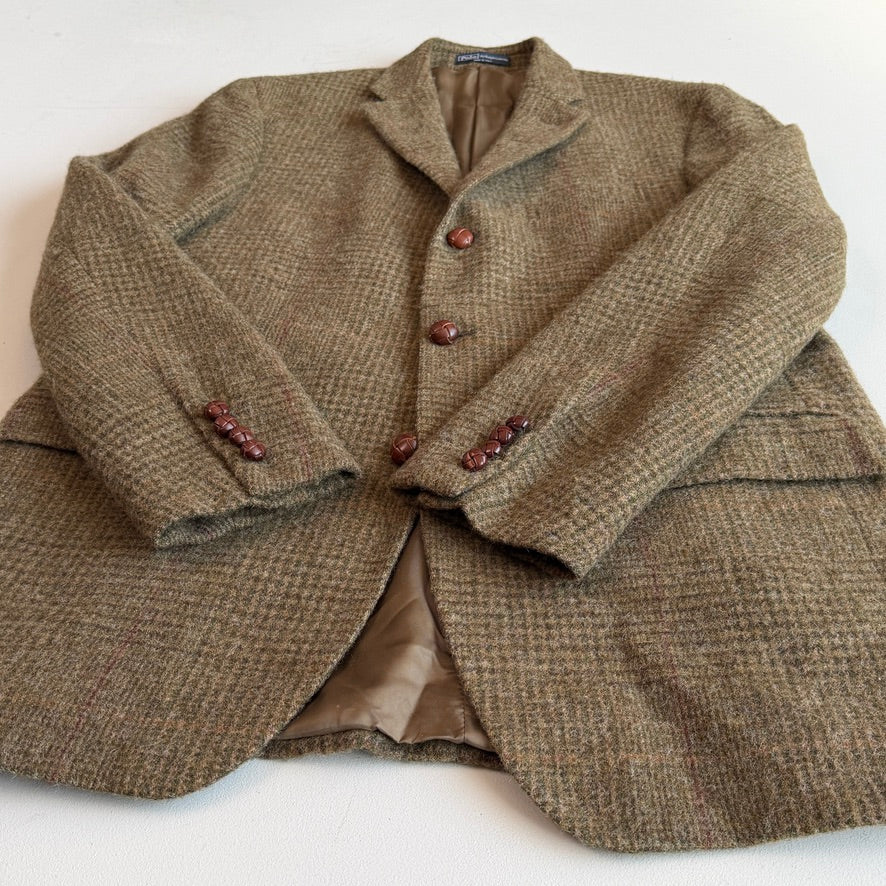 Polo Ralph Lauren (44L) Tweed Wool Olive Red Overcheck Sport Coat