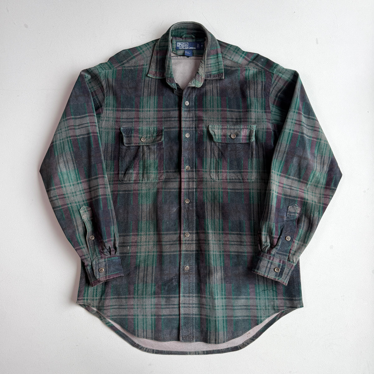 RARE! Polo Ralph Lauren (M) Suede Leather Plaid Tartan Button Front Shirt VNTG