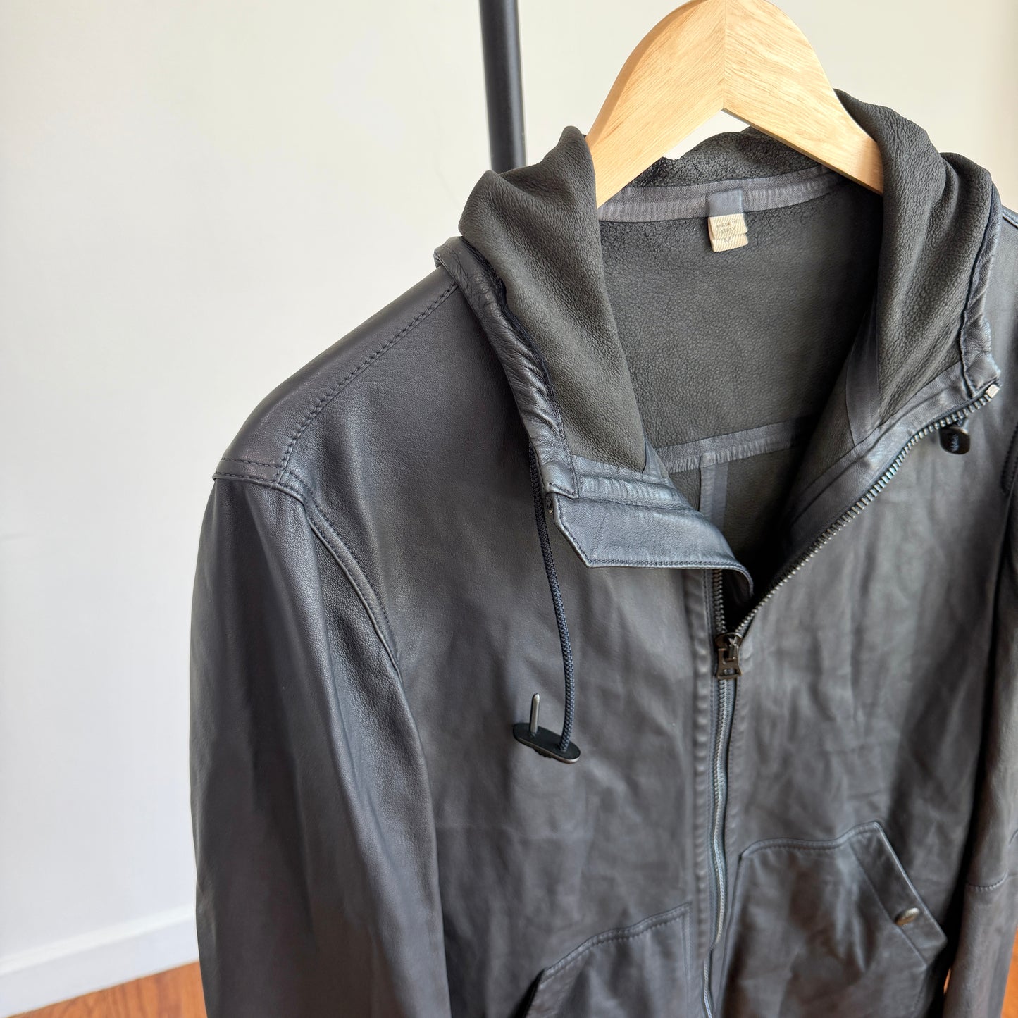 Burberry Brit (M) Leather Slate Blue Zip Hooded Jacket