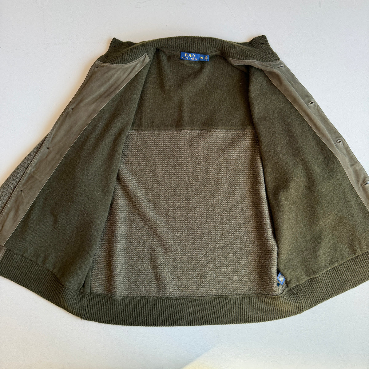 Polo Ralph Lauren (2XL) Suede Leather Front Wool/Cashmere Button Jacket Cardigan