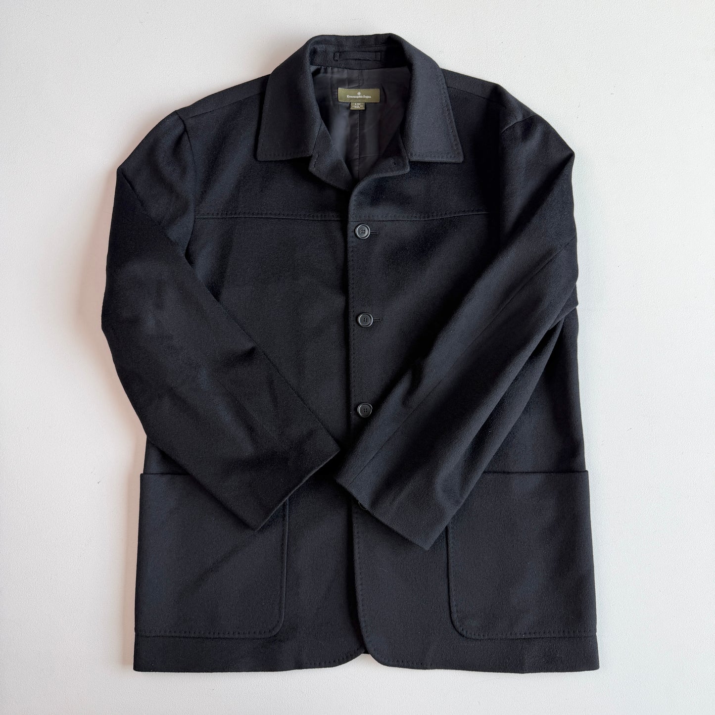 Ermenegildo Zegna (52IT / L) 100% Cashmere Flannel Black Car Coat