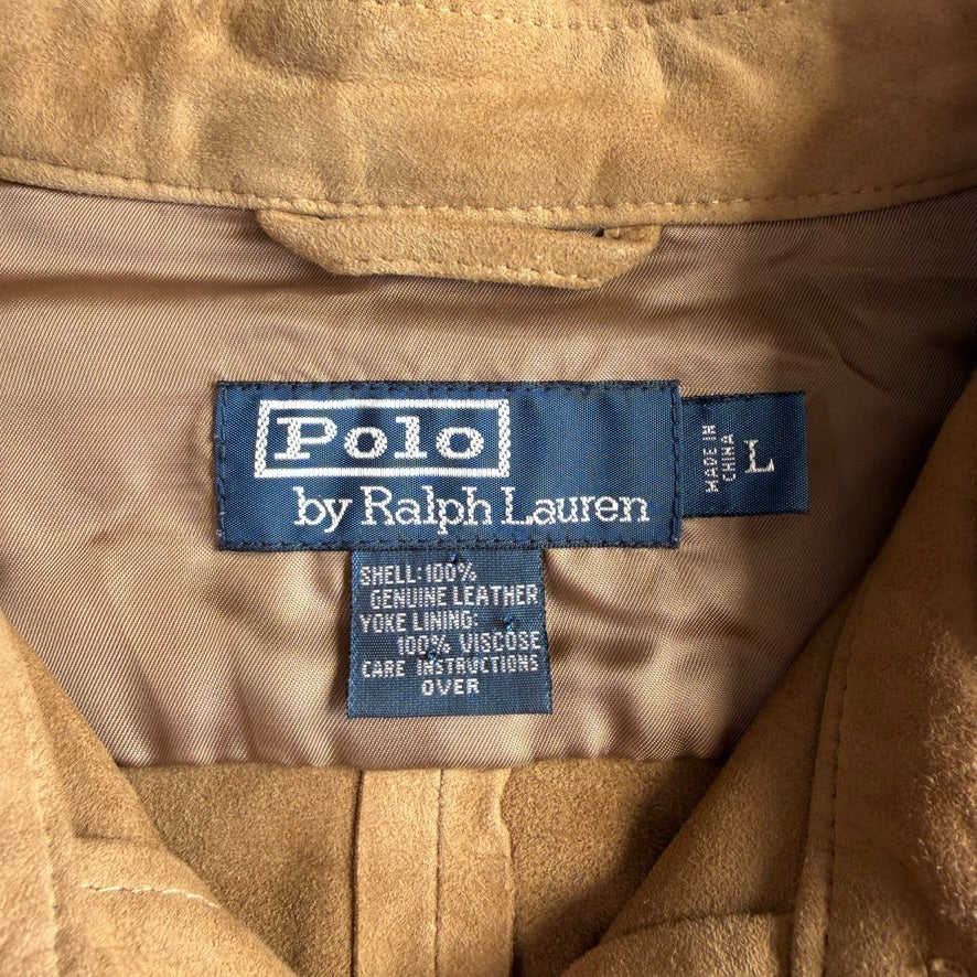Polo Ralph Lauren (L) Suede Leather Tan Button Front Long Sleeve Shirt