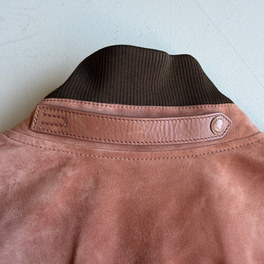 MINT! Tom Ford (50 IT) Blush Clay Calfskin Suede Leather Bomber-Style Jacket