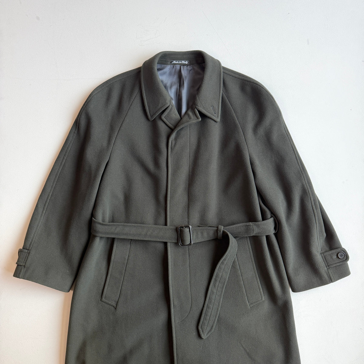 VNTG Giorgio Armani (38) Forest Green Wool/Cashmere Belted Balmacaan Overcoat